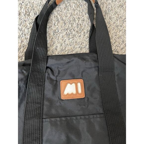 Casual Large Soft Duffle Tote Travel Bag Black Canvas W Pocket - Picture 4 of 7